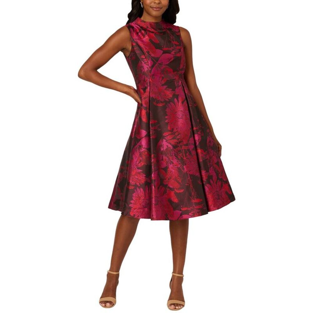 Adrianna Papell Womens  Sleeveless Printed Jacquard Party Dress